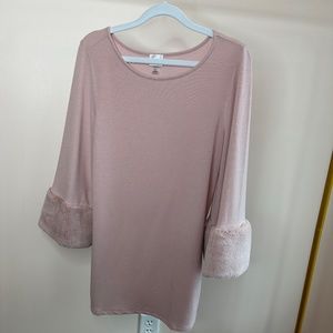 CUPIO WOMENS 3/4 SLEEVE FUR CUFF PINK KNIT TOP SZ M